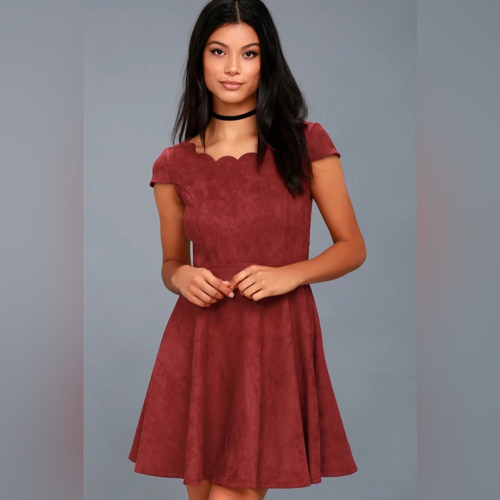 Dearest Dreams Wine Red Suede Skater Dress